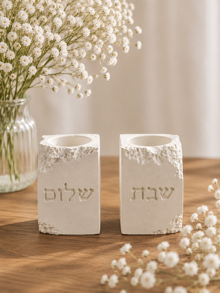 זוג פמוטי שלום ושבת נמוך בגימור מחוספס